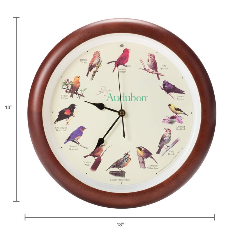 Mark Feldstein & Associates Mark Feldstein, Audubon Singing Bird Wall Clock, 13 Inch, Premium Cherry - Image 2